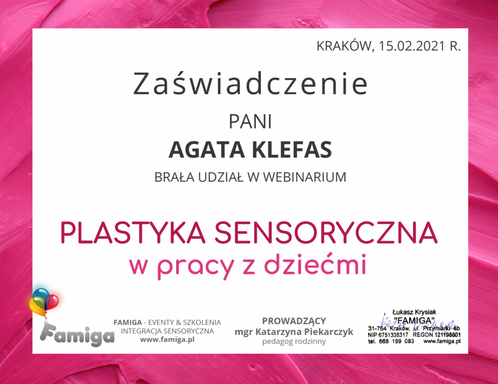 Plastyka sensoryczna Agata Klefas Fizjoterapia