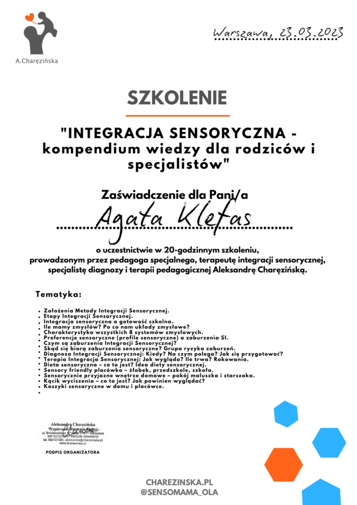 integracja sensoryczna Agata Klefas Fizjoterapia